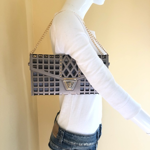 NWT Pewter Caged Clutch Crossbody Purse - Picture 7 of 8